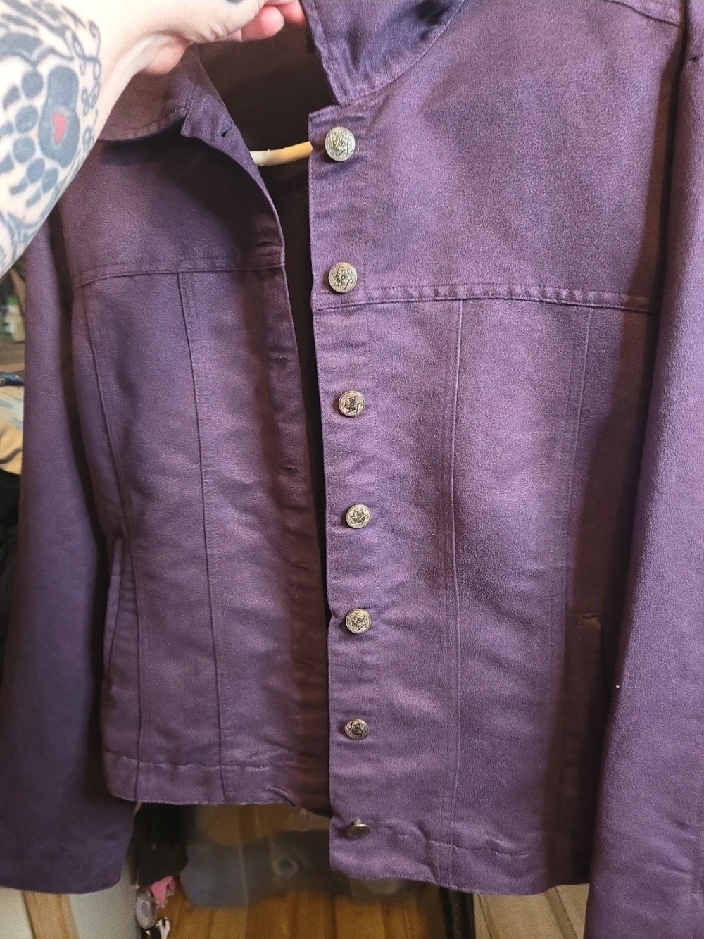 Lemon Grass Studio Purple Denim-Style Boho Jacket - Size XL